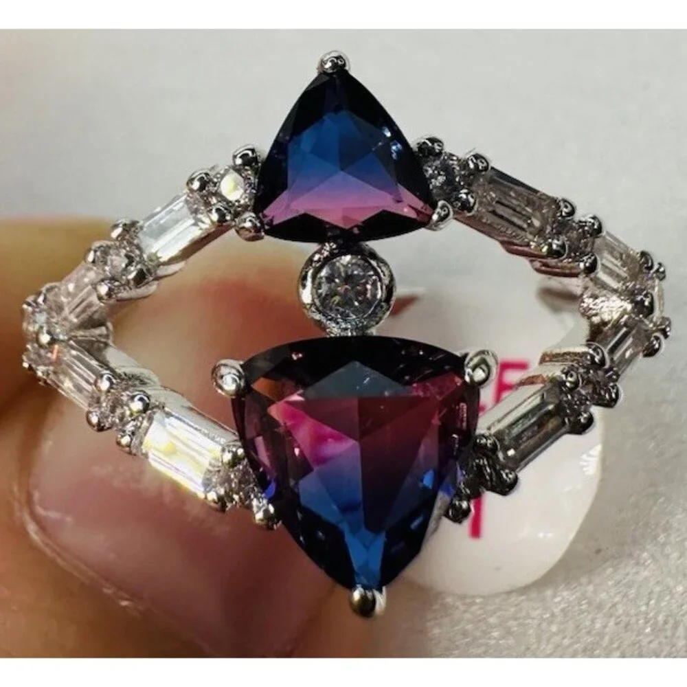Bomb Party Ring Size 11 Blue Purple Pink Trilliant Crystal Rhodium Statement NWT